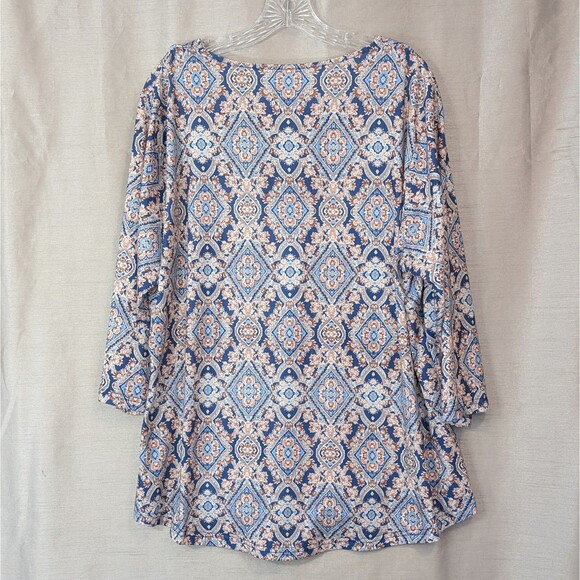 Romanstii Women's 2XL Tunic Bohemian Floral Geometric Print Long Sleeve V-Neck - Picture 2 of 12